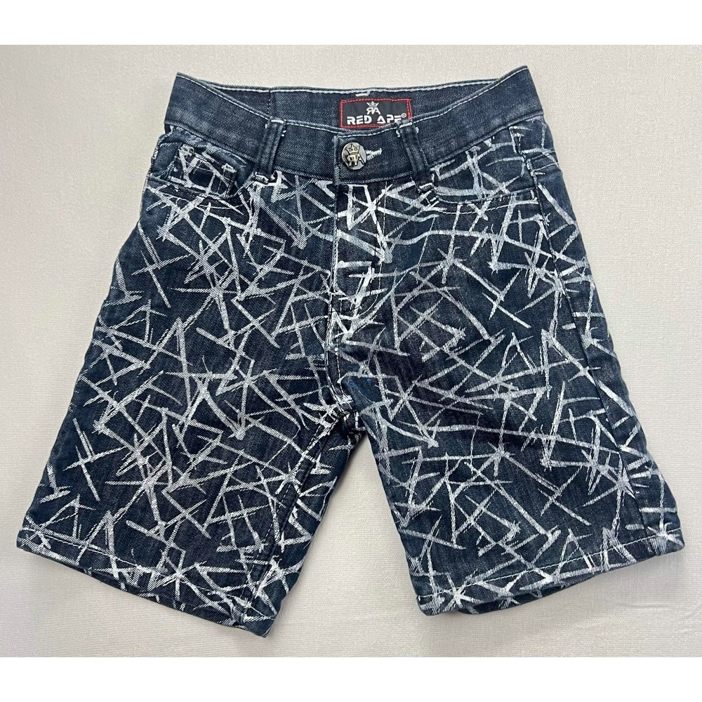 Red Ape Boy Blue Denim Shorts Graffiti Print Chicago Bulls 23 Graphic Red Ape 5M